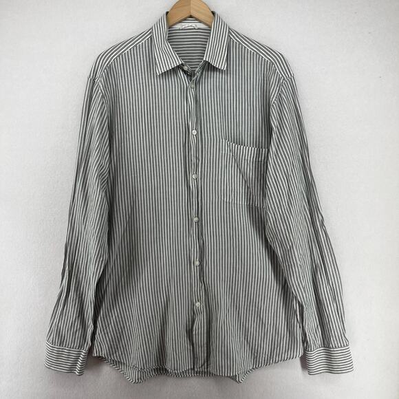 ZEGNA Shirt Mens L SPORT Striped Button Up Long Sleeve Woven Cotton Gray - Picture 2 of 15